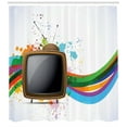 thumbnail image 3 of Vintage Rainbow Shower Curtain, Old Television with Colorful Wavy Lines Color Splashes Media Communication, Fabric Bathroom Set with Hooks, 69W X 70L Inches, Multicolor, by Ambesonne, 3 of 3