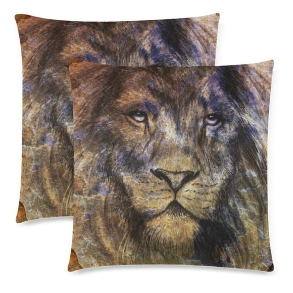 YUSDECOR Vintage Lion Animal Pillowcase Pillow Protector Cushion Cover 18x18 inch,Set of 2