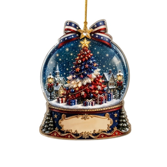 YuanGuangQ Patriotic Christmas Tree Ornament, Acrylic Hanging Decoration Window Door Sign, Xmas Holiday Party Home Front Door Wall Decor Display for Indoor Outdoor Entryway Hanging Decor