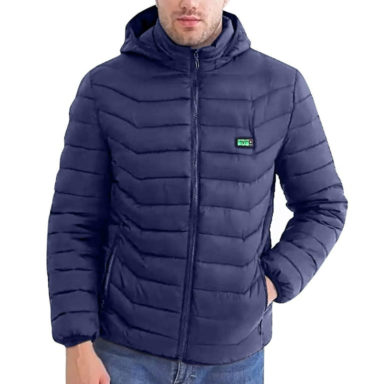 Dxzfnsa Heated Jacket for Men Winter Full Zip Solid Color Hooded