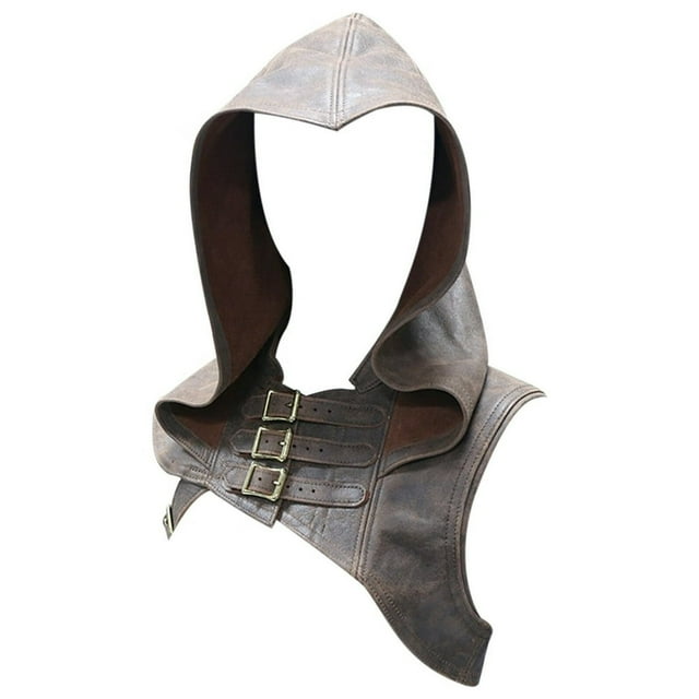 Medieval Vintage Buttoned Shoulder Guard And Plain Color Leather Head Cover Hat For Stage Performance &