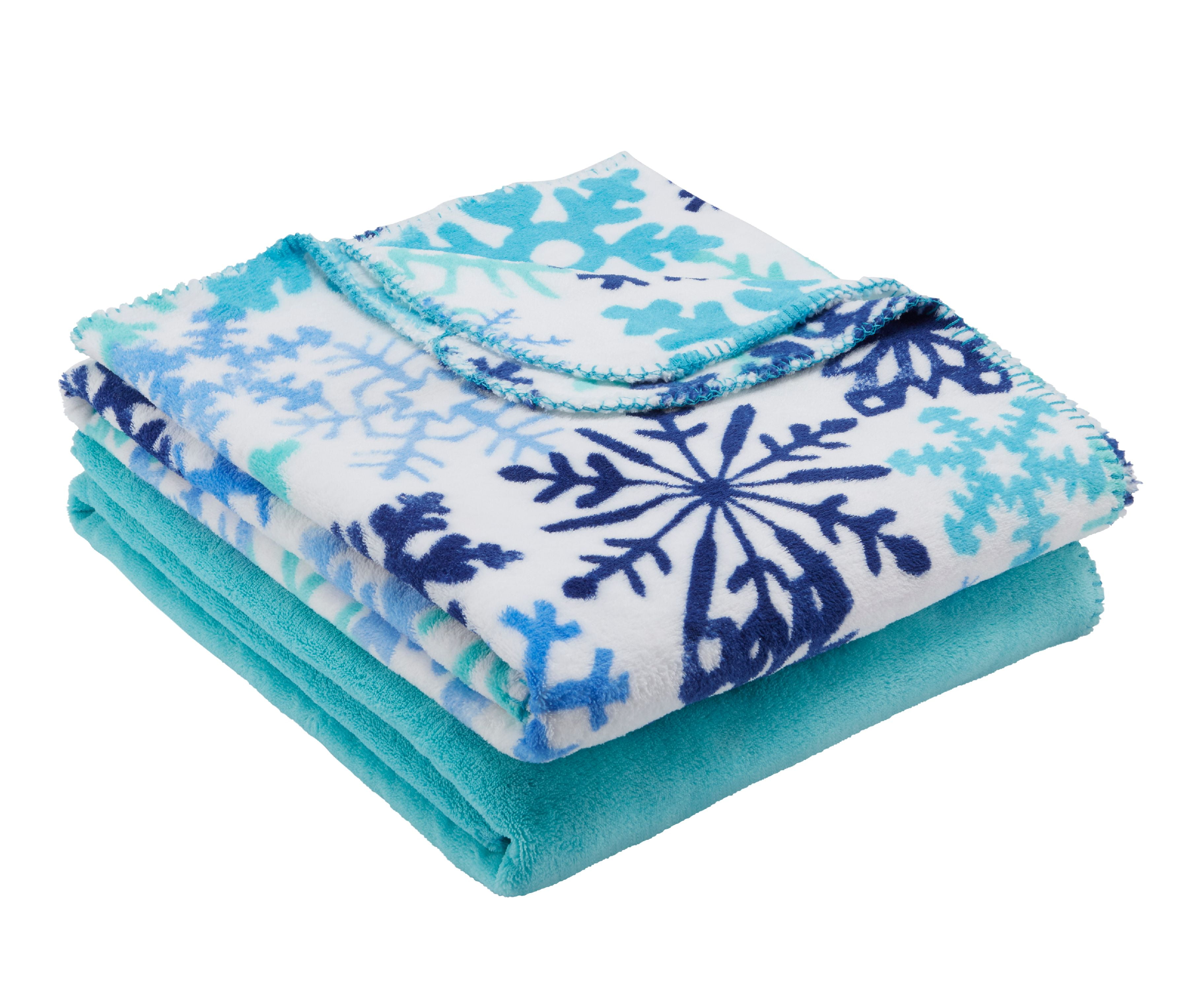 Mainstays Fleece Plush Throw Blanket, Set of 2, Snowflake