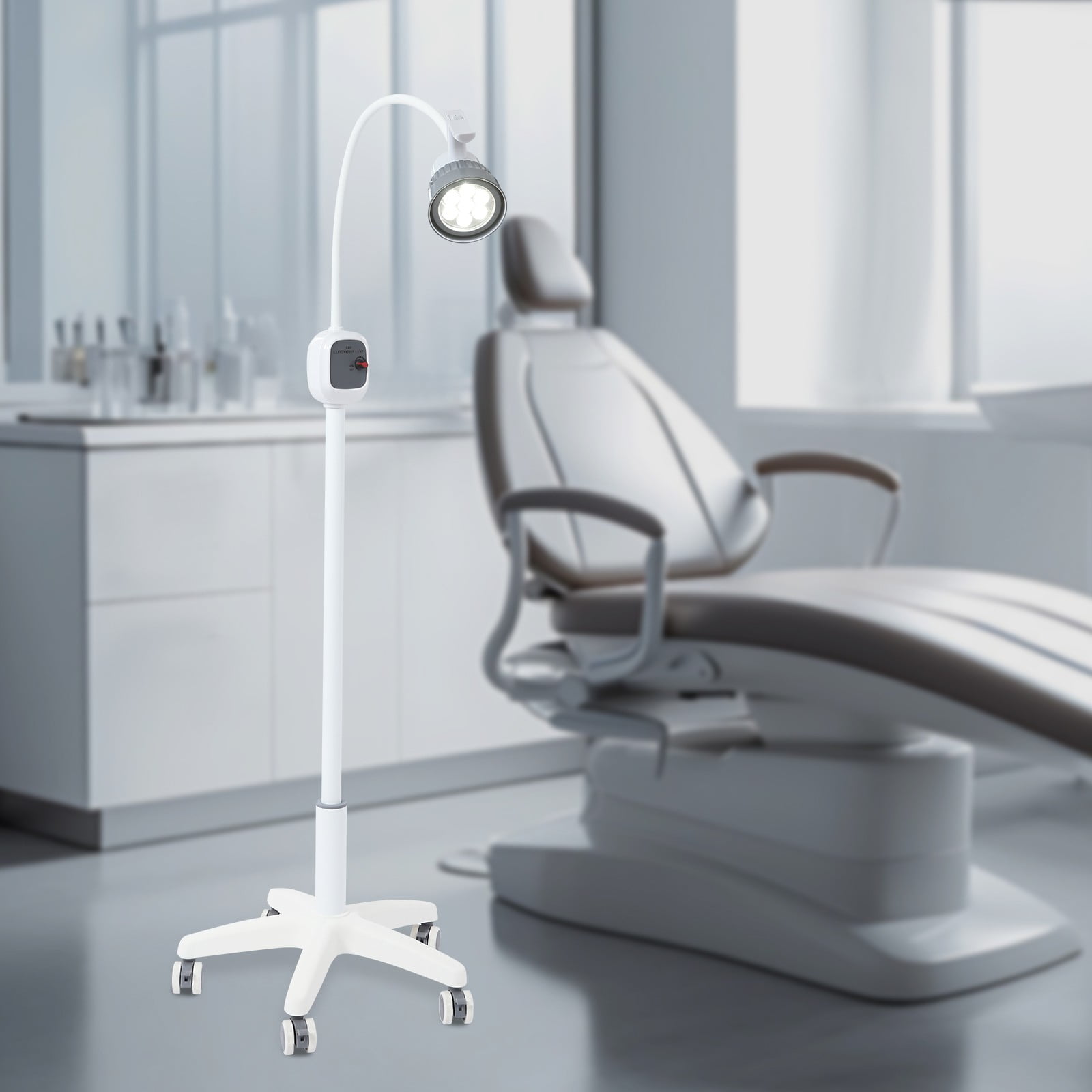 White ABS Five-Pin Oral Cavity Auxiliary Lighting Lamp With Adjustable Light And Cold Light Led Mobile Lighting Table Lamp For Diagnosis And Treatment.