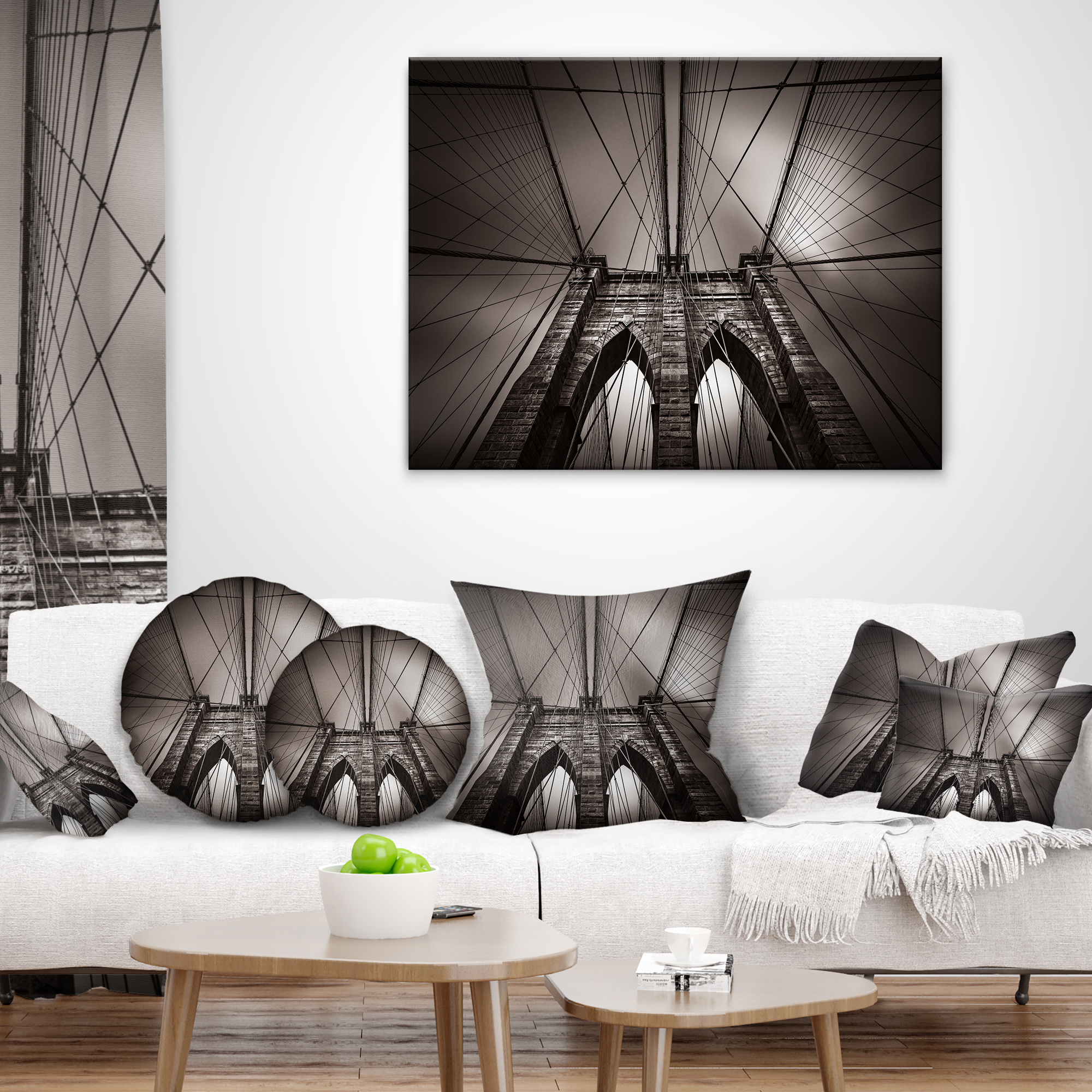 Designart Brooklyn Bridge in NYC USA - Throw Pillow - 18x18