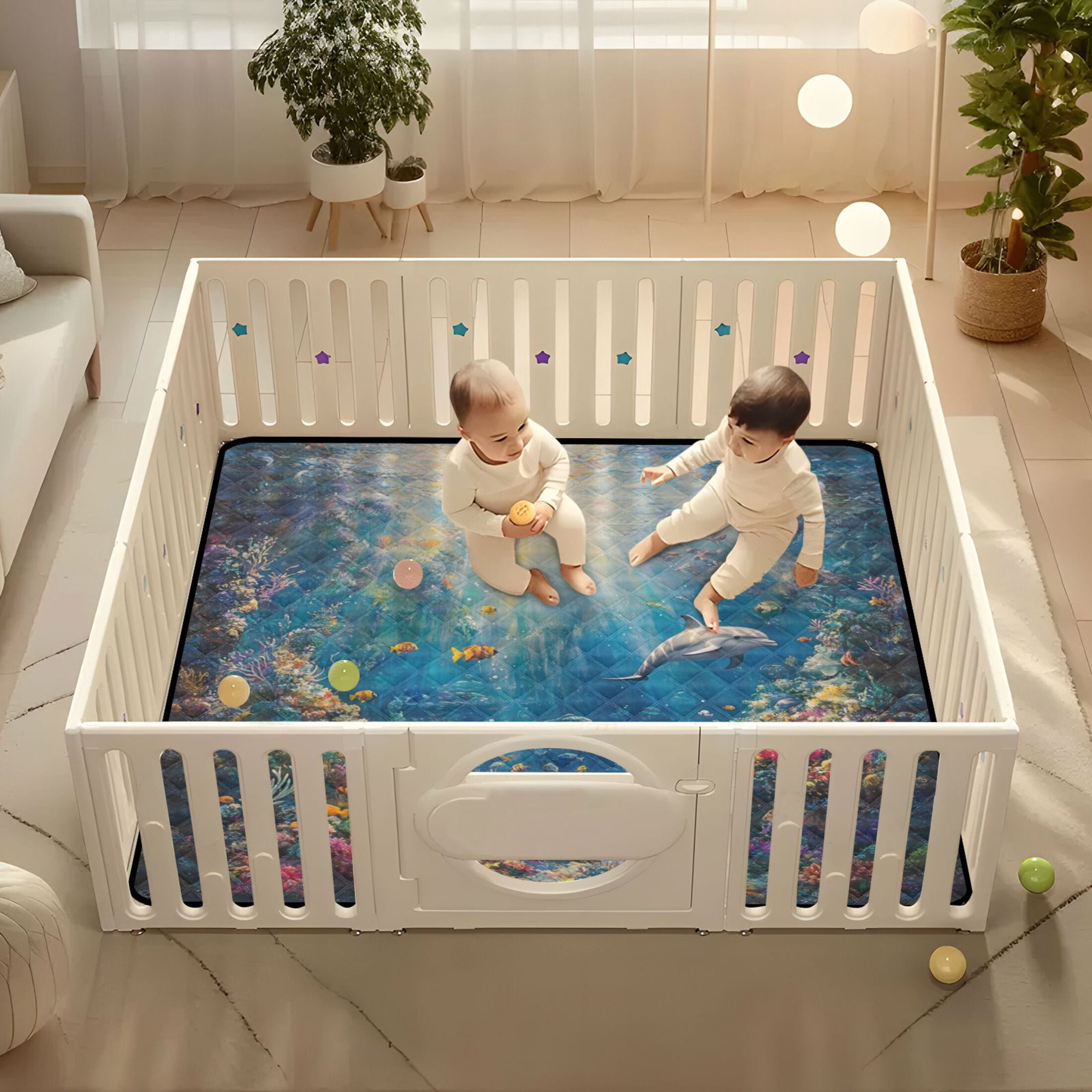 WOBOGO Underwater World Baby Playmats Extra Large Waterproof Rollable Activity Pads for Toddlers 50×50inch