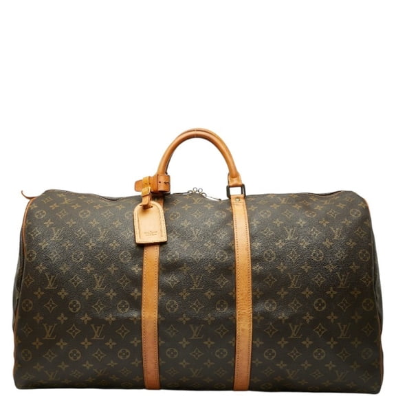 Pre-Owned Louis Vuitton Monogram Keepall 60 Boston Bag Travel M41422 Brown Leather Women's...