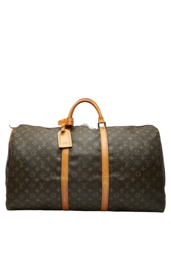 Pre-Owned Louis Vuitton Monogram Keepall 60 Boston Bag Travel M41422 Brown Leather Women's...