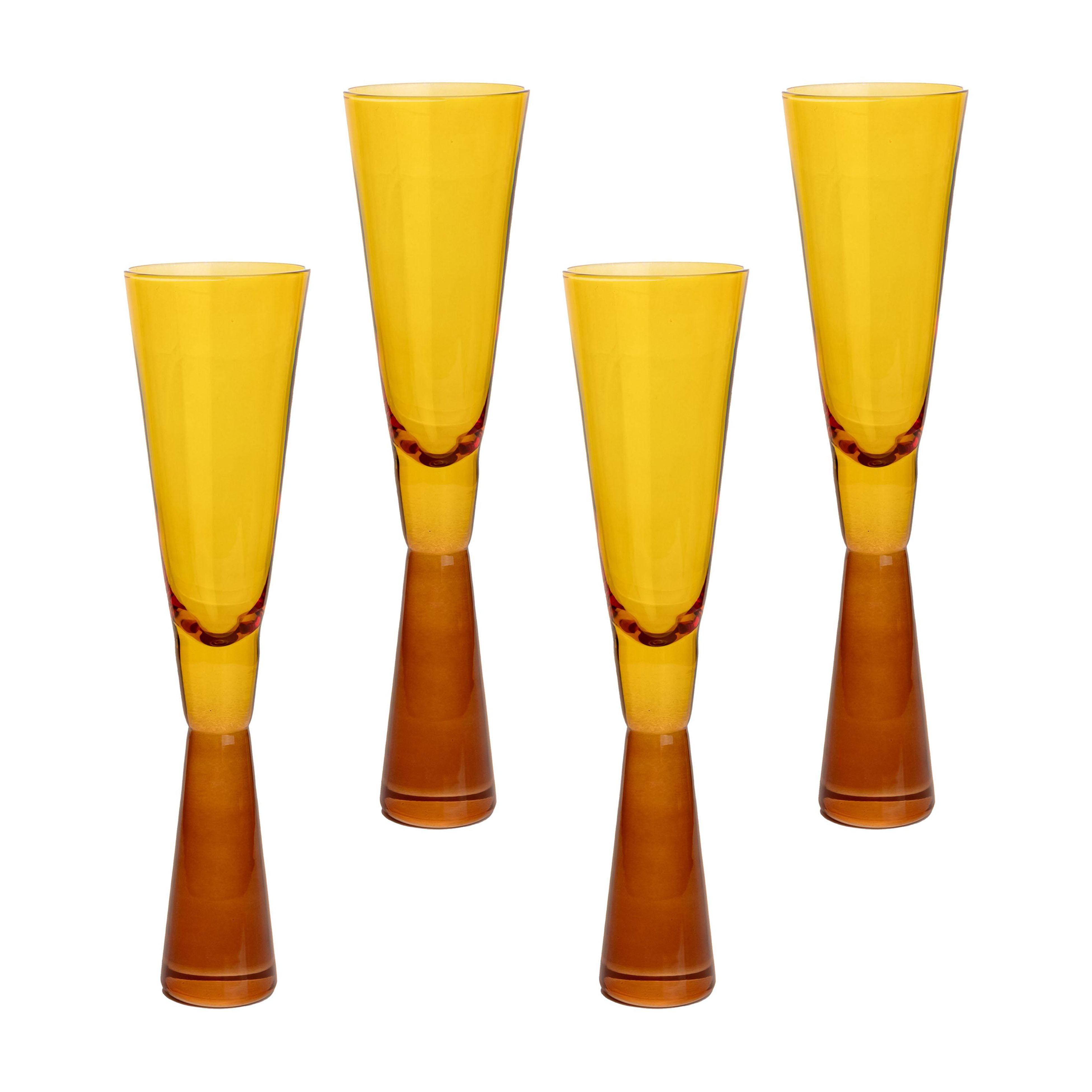 Flute Amber Champagne Glasses - Set of 4