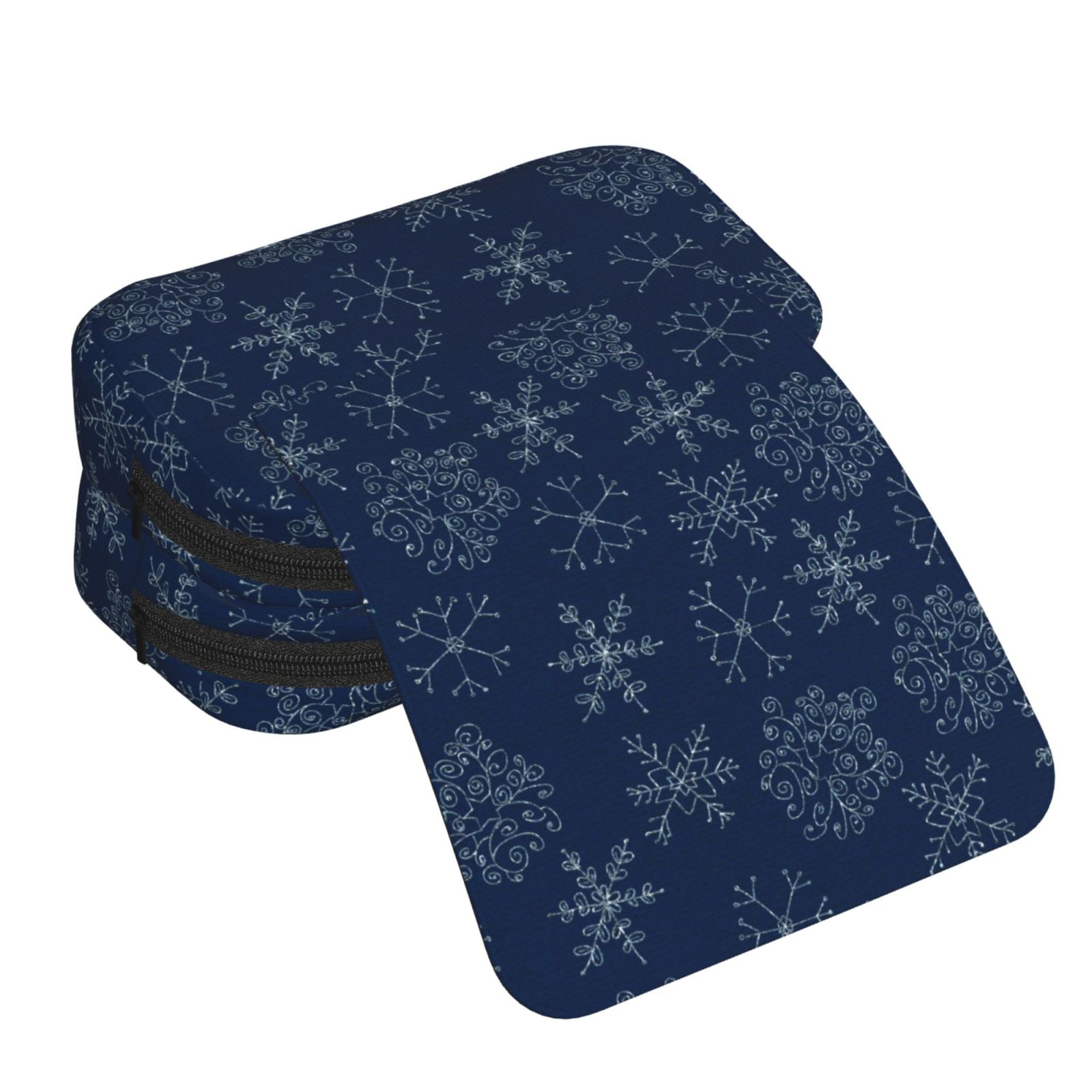 Rateoe Snowflake Dark Blue Pattern Double Clamshell Pen Case, Storage Organizer with Two Zipper Compartments– Holds Up to 50 Pencils & Pens