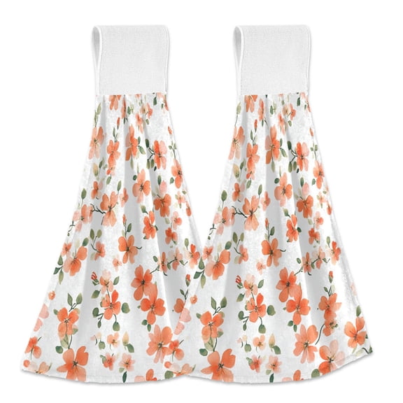 Yayeee Kitchen Hanging Hand Towels Set of 2 with Loop Bathroom Absorbent Tie Towel, Small Floral Blooms