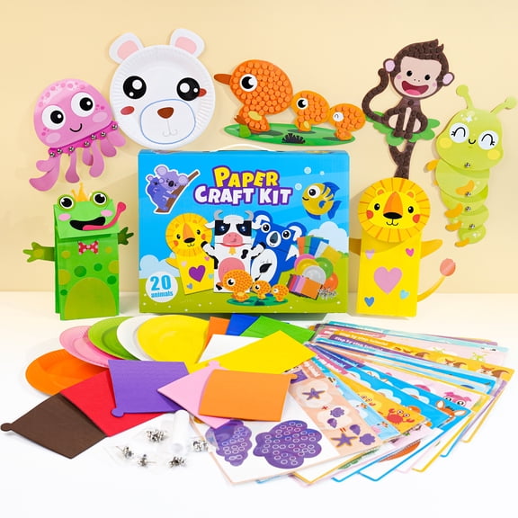 Sawnfay 20 Animals Paper Craft Kits for Kids Ages 4-10, Toddler Craft Kit with Step by Step Tutorial, Fun All-Inclusive Art Projects for Boys and Girls