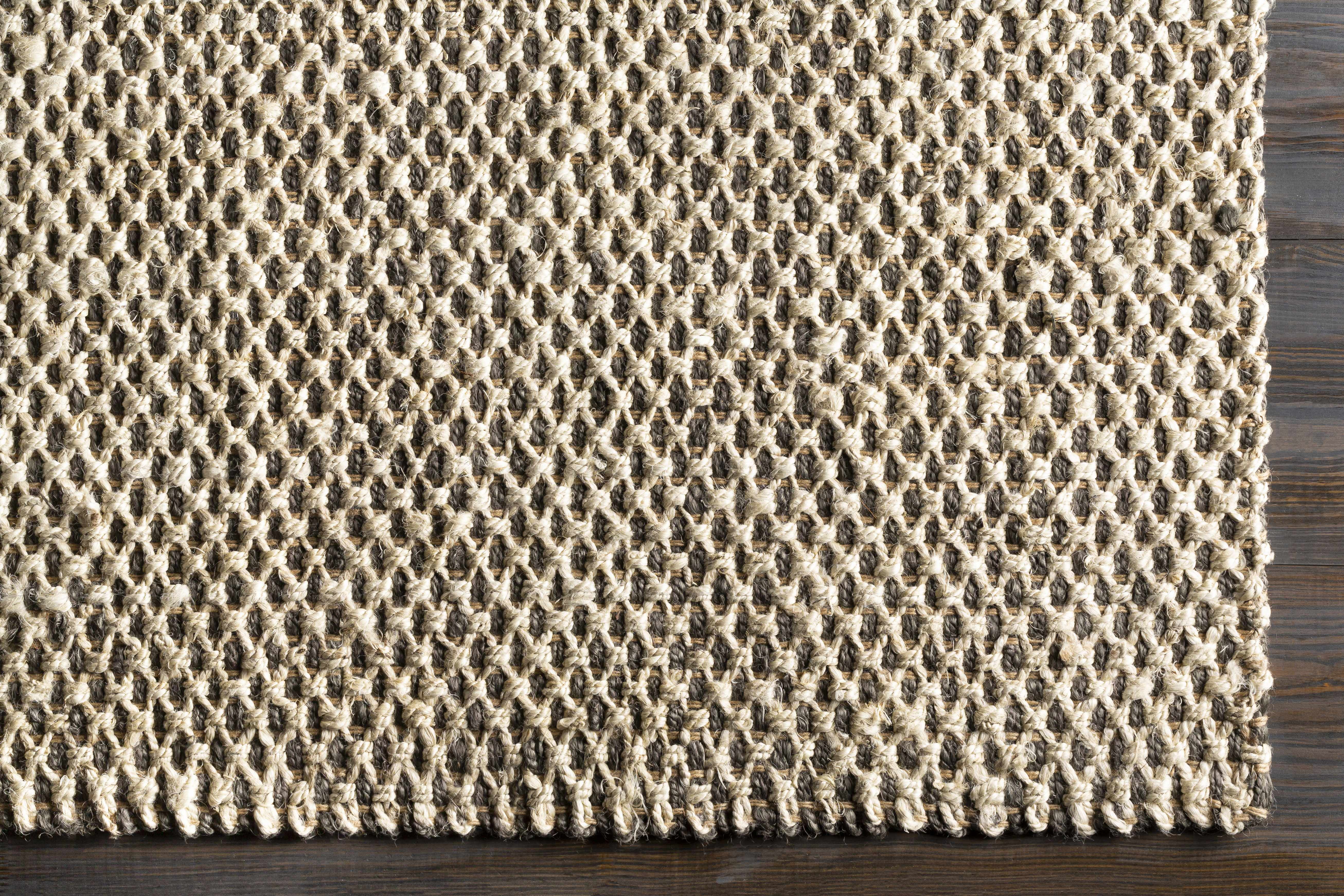 Hauteloom Carrier Jute Living Room, Bedroom Area Rug - Natural Fibers - Charcoal, Ivory - 2' x 3'