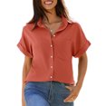 thumbnail image 3 of Women Summer Short Sleeve Shirt V Neck Button Up Top with Pockets, 3 of 4