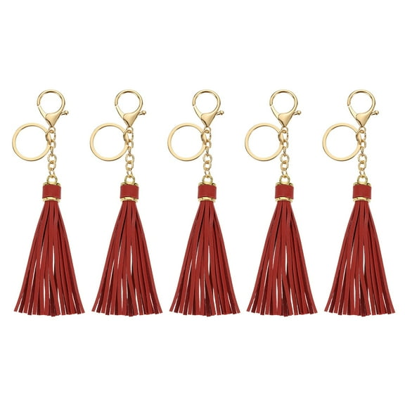 5Pack Leather Keychain Tassels with Lobster Clasp Key Ring, Wine Red