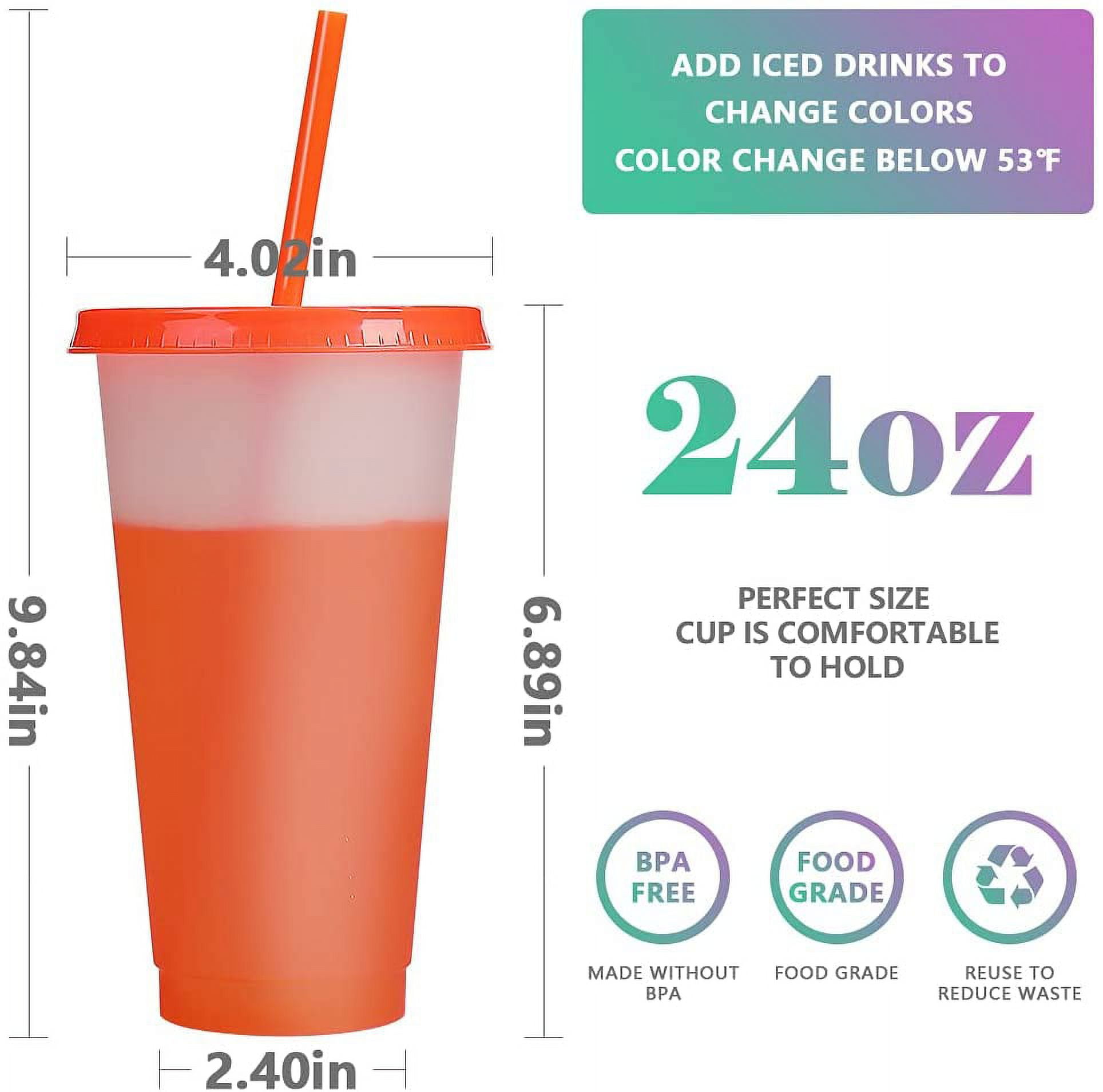 Triani Reusable Plastic Tumblers with Lids & Straws - 9 Pcs 24oz Large Color Changing Cups for Adults Kids Women Party | Tall Iced Cold Straw Drinking Cute Tumbler Cup Bulk