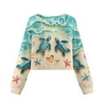 thumbnail image 5 of COEQINE Dropped Shoulder Girls Crop Top, Long Sleeve Oversized Sweatshirt, Soft Crewneck Fall Pullover for Kids Casual Wear Age 11-12, Sea Turtle Starfish Beach, 5 of 7