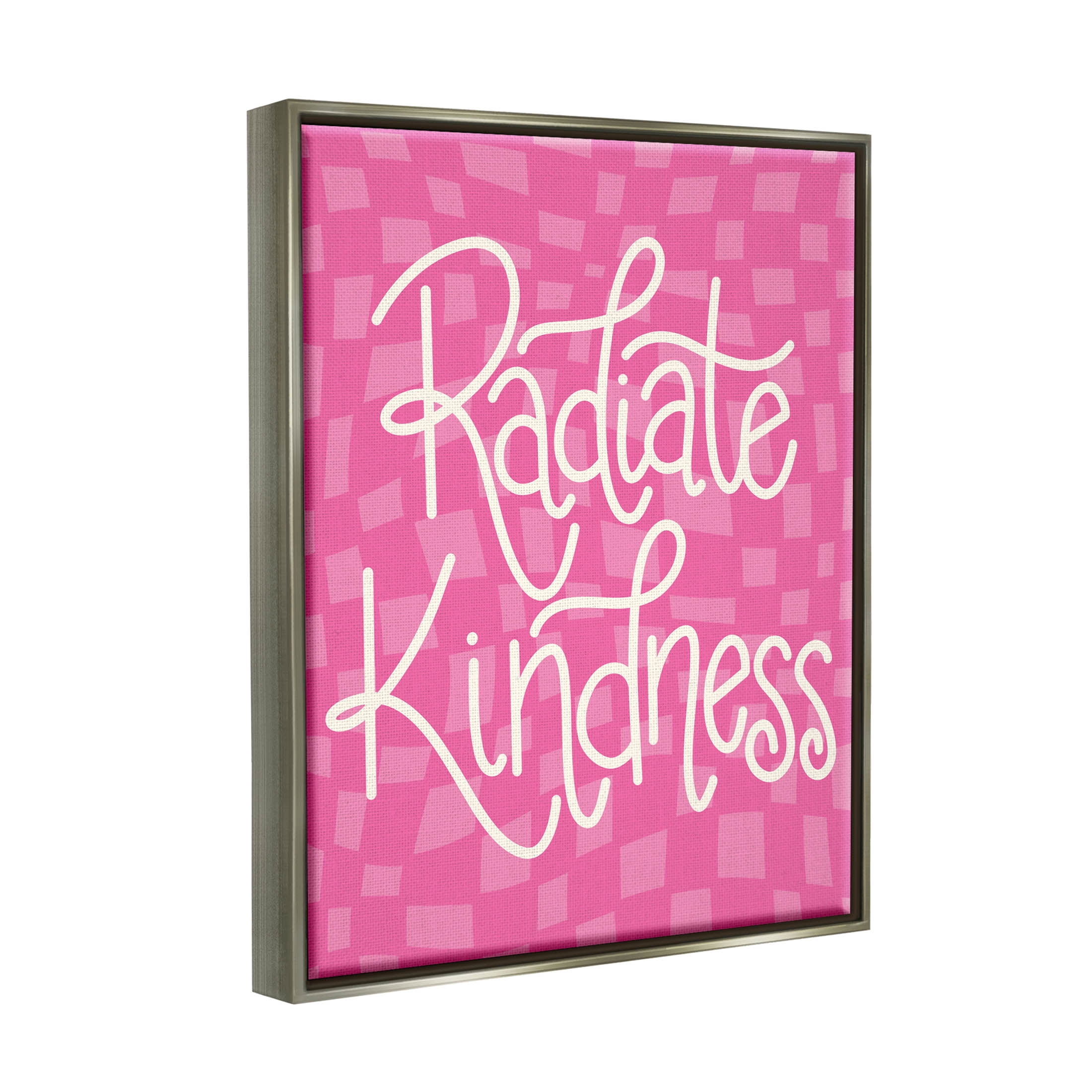 Radiate Kindness Pink Checkered Inspirational Graphic Art Luster Gray Framed Art Print Wall Art