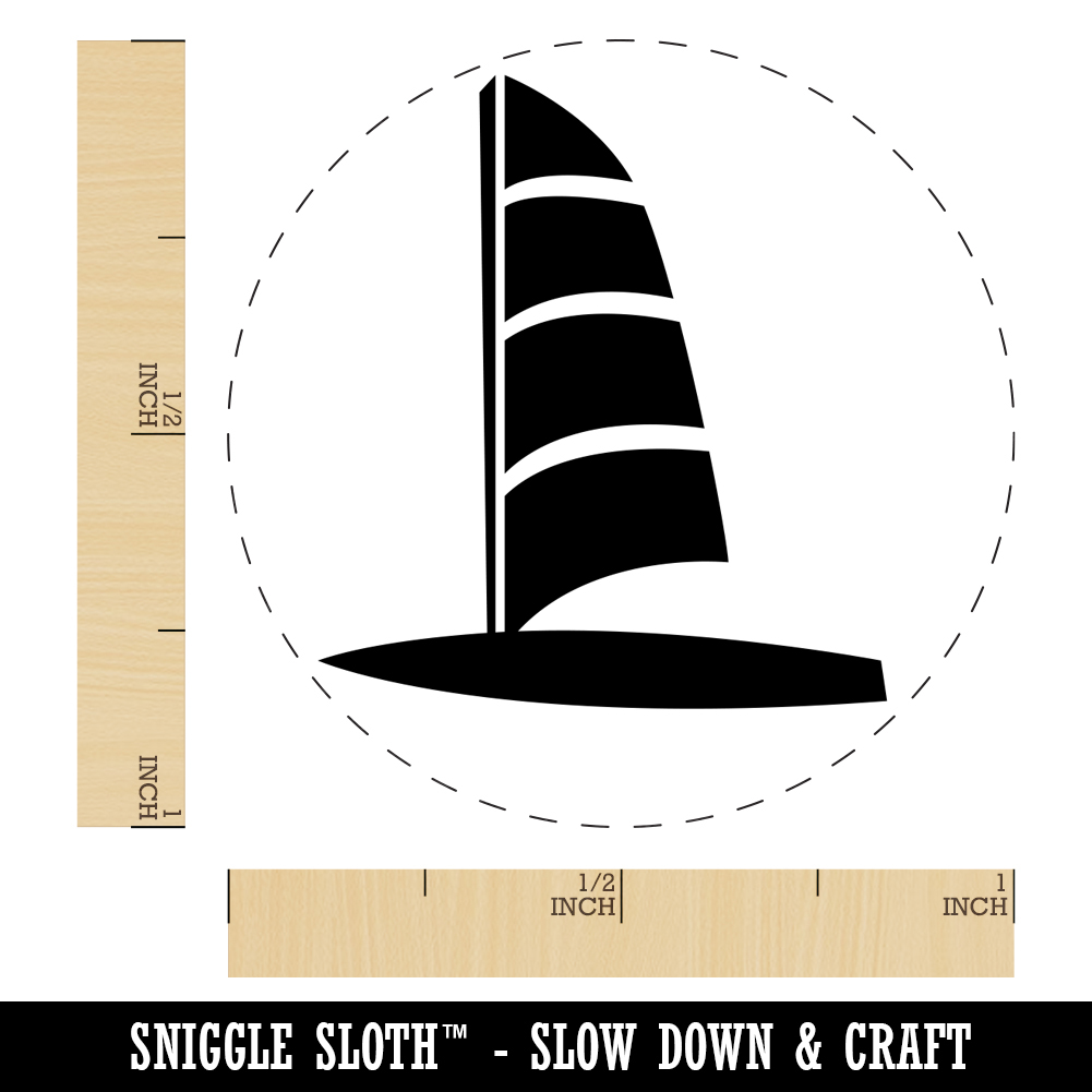 Windsurfing Doodle Self-Inking Rubber Stamp Ink Stamper - Yellow Ink - Medium 1 Inch