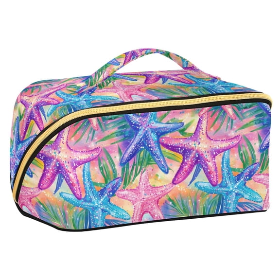 FORMRS Makeup Bag Travel Cosmetic Organizer for Women Fold Flat Zipper Pouch with Handle, Gradient Starfish Pattern