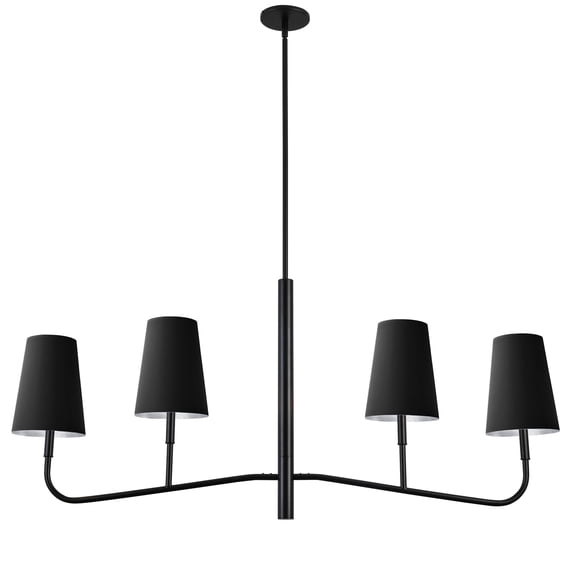 Dainolite 4 Light Incandescent Horizontal Chandelier Matte Black with Black Shades
