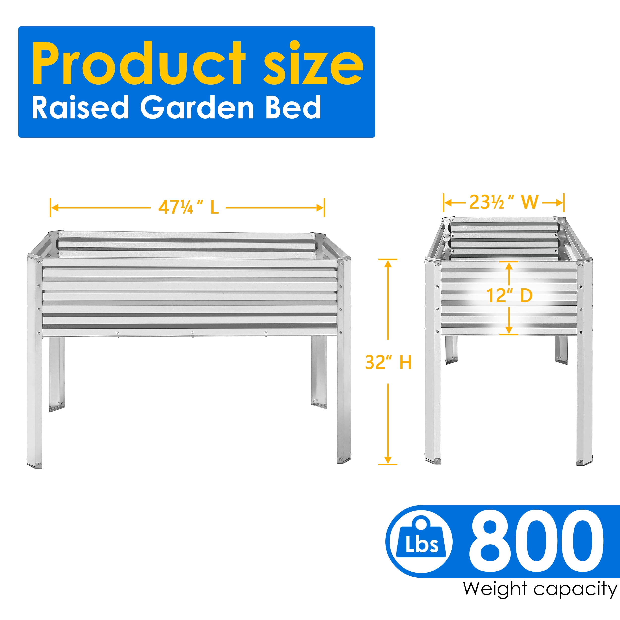 TrumanPick Galvanized Raised Garden Bed with Legs 4x2x3ft for Backyard Patio Balcony, 800lb Capacity
