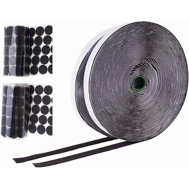 Rollo de cinta adhesiva de velcro de 25,4 m (82 pies) con tiras de sujeción traseras autoadhesivas y 250 pares de cintas adhesivas de 2 cm (0,78 pulgadas) de diámetro con forma de monedas y puntos.