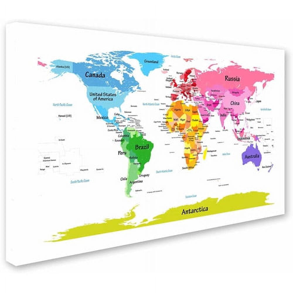 Trademark Fine Art "World Map for Kids II" Canvas Art by Michael Tompsett