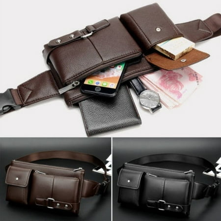NEW Mens Genuine Leather Black Fanny Pack Waist Bag Hip Belt Pouch Travel