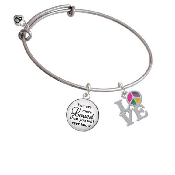 Love with Multicolored Peace Sign You Are More Loved Bangle Bracelet
