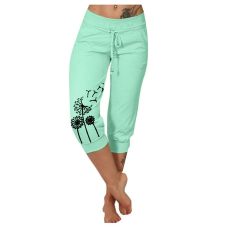 

Mlqidk Womens Capri Yoga Pants Loose Drawstring Pajama Pants Lounge Joggers Pants with Pockets Green L