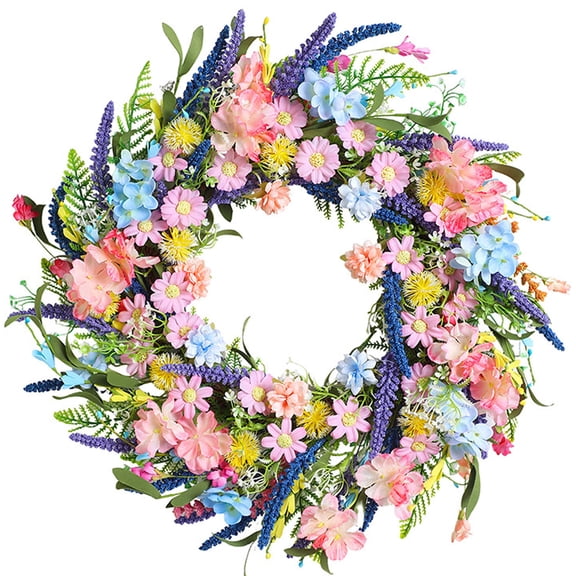 18 Inch Spring Summer Flower Wreath for Front Door,Daisy and Lavender Flowers Wreath for Home Decor,Summer Holidays Farmhouse Home Wall Mantle Decorations