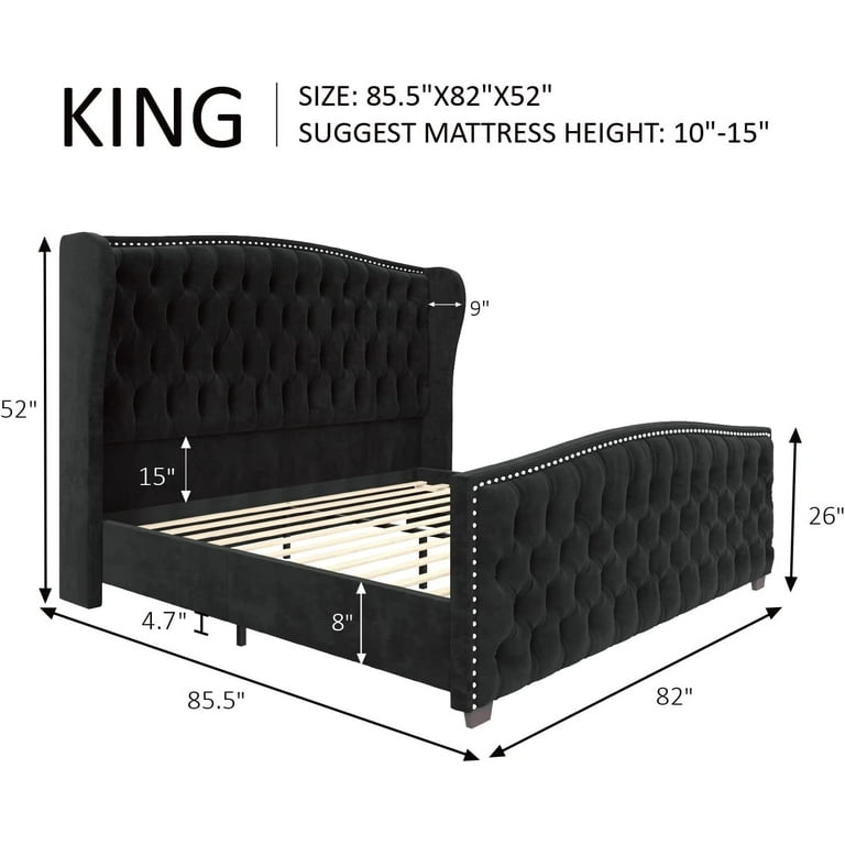 KINGS HEAD キングスヘッド　ヴィンテージ VANACC King Size Bed Frame, Velvet Upholstered, Deep Button