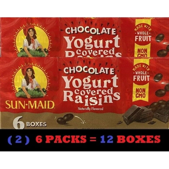 2x Sun-Maid CHOCOLATE YOGURT Covered California Raisins Sun Dried 6 Pks 12 BOXES