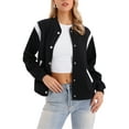 thumbnail image 1 of Chaqueta bomber para mujer, casual, con botones, chaqueta de béisbol estilo varsity, atuendos escolares, abrigos de otoño, ropa de moda 2025, XS, negra, 1 of 6