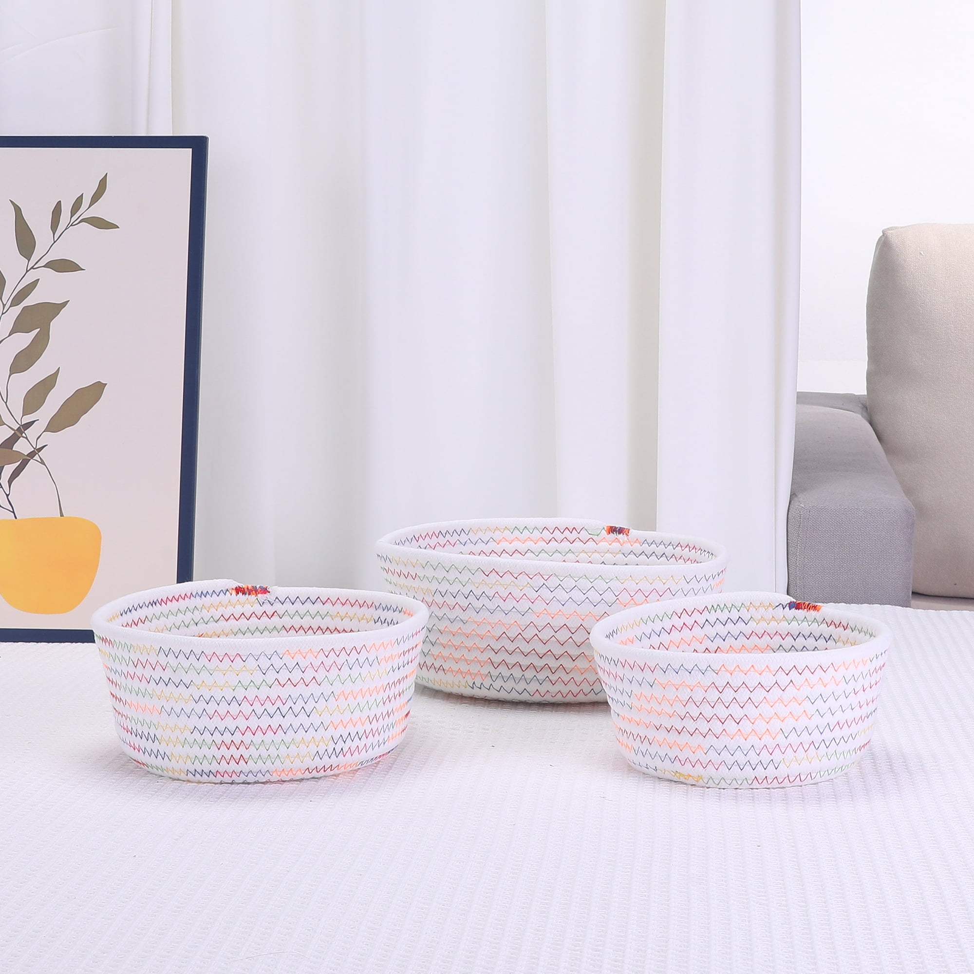 Unique Bargains Round Woven Storage Basket Small Storage Bin for Home Decor White S