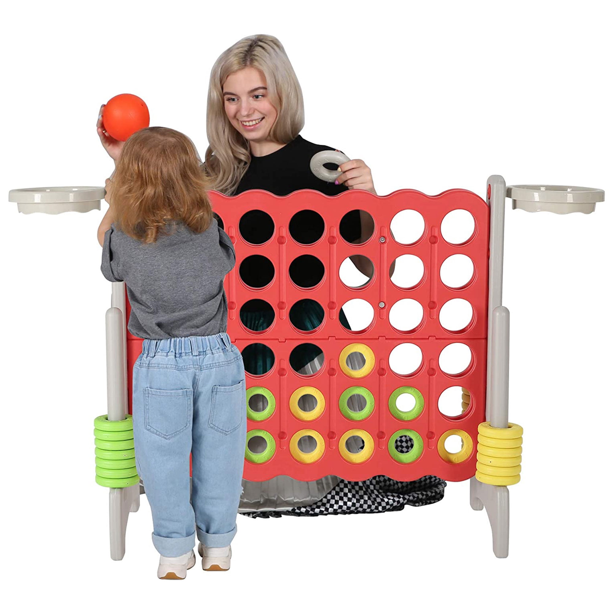 SDADI Giant 33 Inch 4-In-A-Row Game and Basketball Floor Game, Gray and Red