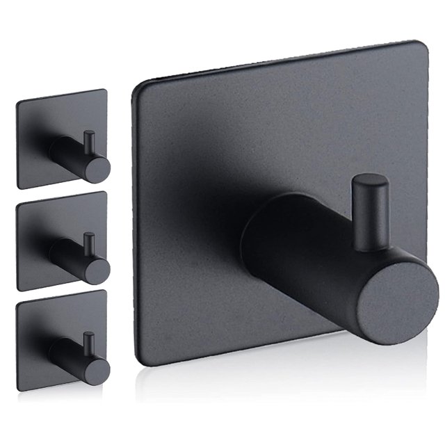 Ganchos autoadhesivos, impermeables en ganchos de ducha para colgar toallas de esponja de lufa, batas para baño, ganchos extraíbles negros, 4 piezas