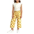 thumbnail image 2 of LJEFF Girls 2 PC Ruffle Sleeve Cute Capri Set, Sleeveless Soft Elastic Waist Lightweight Kids Summer Outfit Beige Size 3 T, 2 of 7