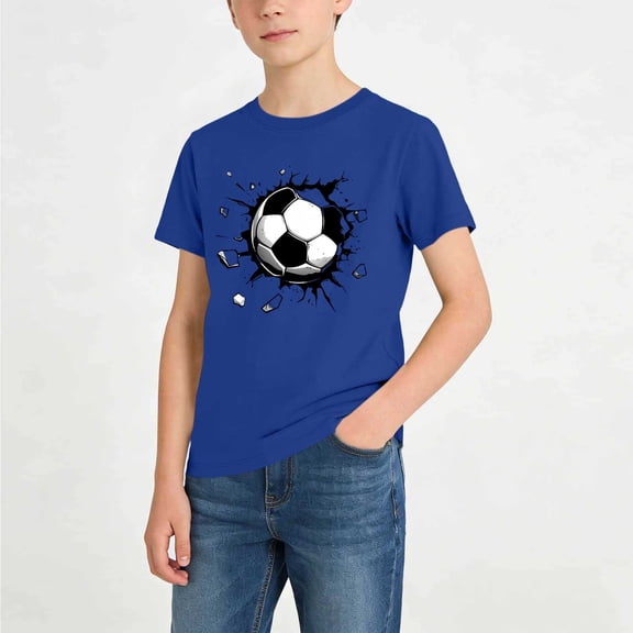 hengsof Boys' Short Sleeve Soccer T-Shirt Breathable Quick Dry Children's Sports Top Casual Loose Round Neck Shirt for Ages 2-13