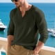 thumbnail image 5 of pstuiky camisa de manga larga para hombre, Top informal holgado de color liso con medio botón, mangas largas y cuello redondo para hombre salir tops l, 5 of 9