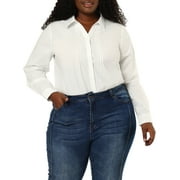 Angle View: Agnes Orinda Juniors' Plus Shirts Button Down Front Pleated Long Sleeve Blouse