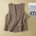 thumbnail image 2 of Fonma Women's Cotton Linen Sleeveless Vest Casual V Neck Button Down Blazer Waistcoat Jackets Khaki XL, 2 of 6