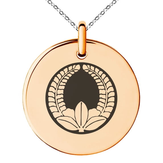 Stainless Steel Ando Samurai Crest Engraved Small Medallion Circle Charm Pendant Necklace