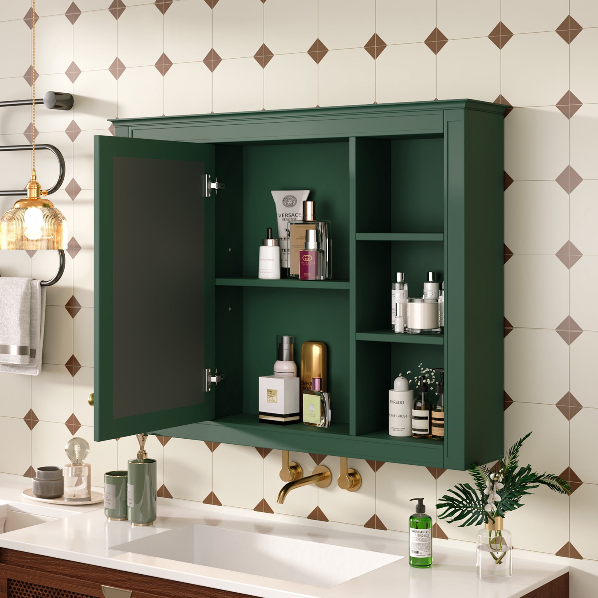 Euroco Wall Mounted Bathroom Mirror Cabinet – Triple Door Vanity Storage with Concealed Shelves, Modern Design, Durable Construction, Easy Assembly