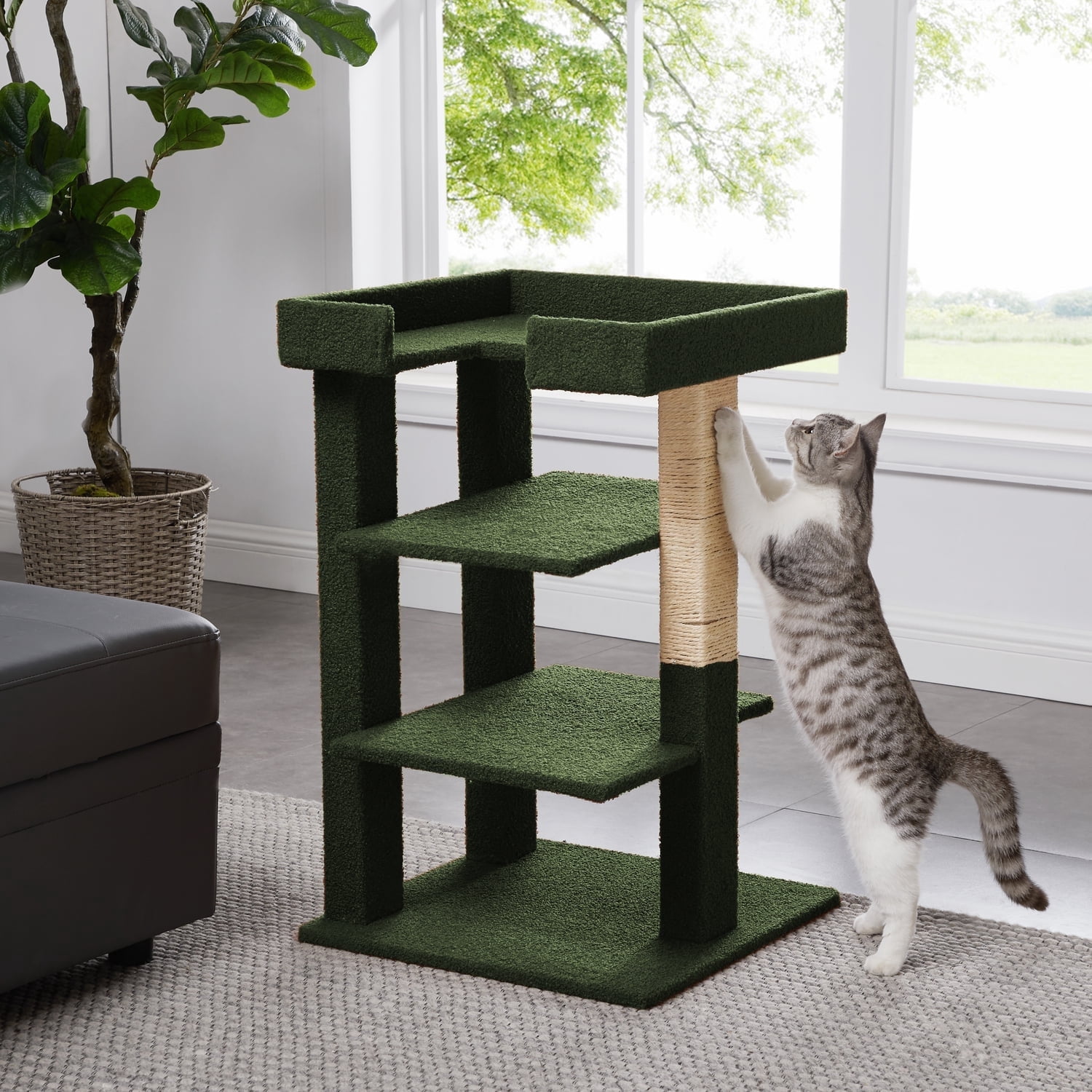 Nala 3-Tier Cat Tree Tower for Indoor Cats – Large Cat Tower & Cat Condo for Large Cats | Cat Tree House & Cat Castle for Multi-Cat Homes -Color: Green