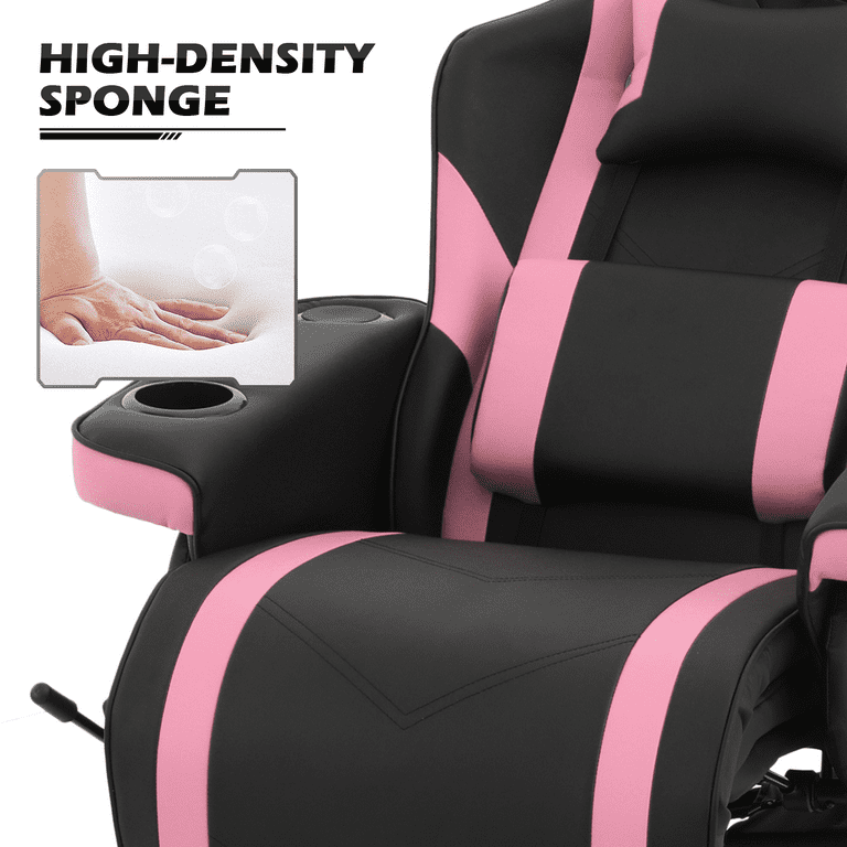 Gaming Recliner Chair Ergonomic Adjusted Reclining Video Gaming Single Sofa  with Lumbar Support and Retractable Footrest, PU Leather Theater Seating  Gaming Couch with Cup Holder, Pink 