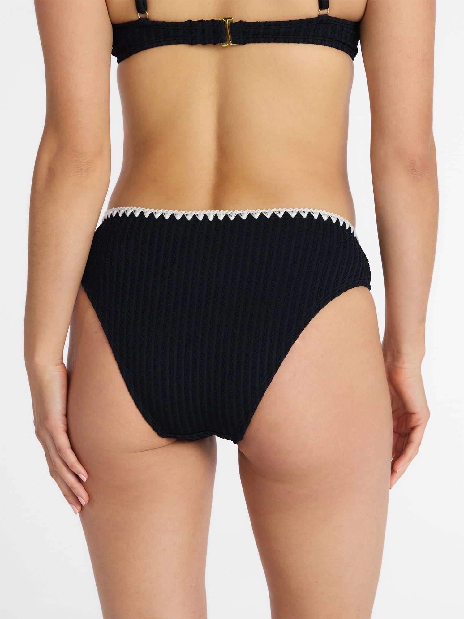 Time and Tru Women's and Women's Plus Mid Rise Bikini Bottoms with Contrast Trim, Sizes XS-3X