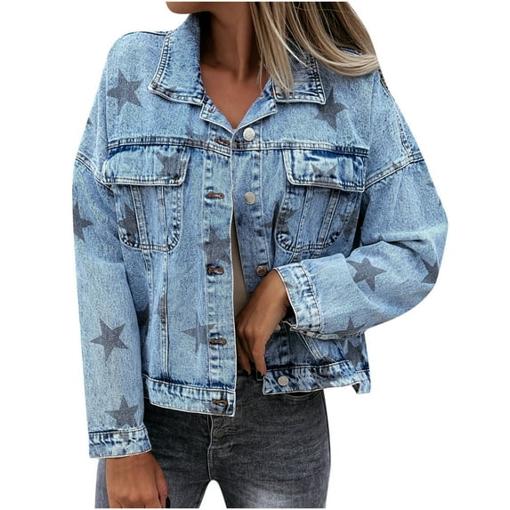 HONHUZH T Shirts,Zipper Denim Jackets for Women - Plus Size Long Sleeve Lapel Denim Coat Winter Casual Tops Outerwear