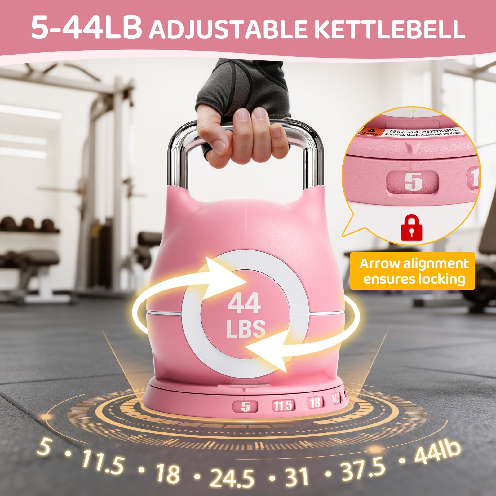 TLGREEN Adjustable Kettlebell Set- 7 Weights (44lb), Quick-Change Weight Dial and Weight Plate Safety Lock, for Full-Body Workout & Cross-Training