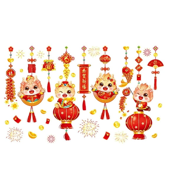 DOLITY 2024 Chinese New Year Window Clings Spring Festival Decoration PVC Door Stickers 102.1cmx90.1cm